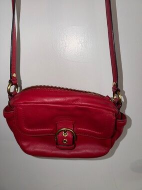 Coach Red Leather Crossbody with Gold Buckle